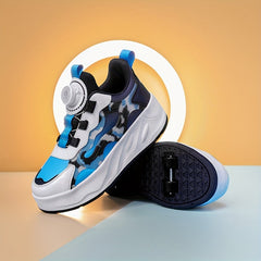 Boy's Roller Shoes with Rotating Buckle Detachable Wheels