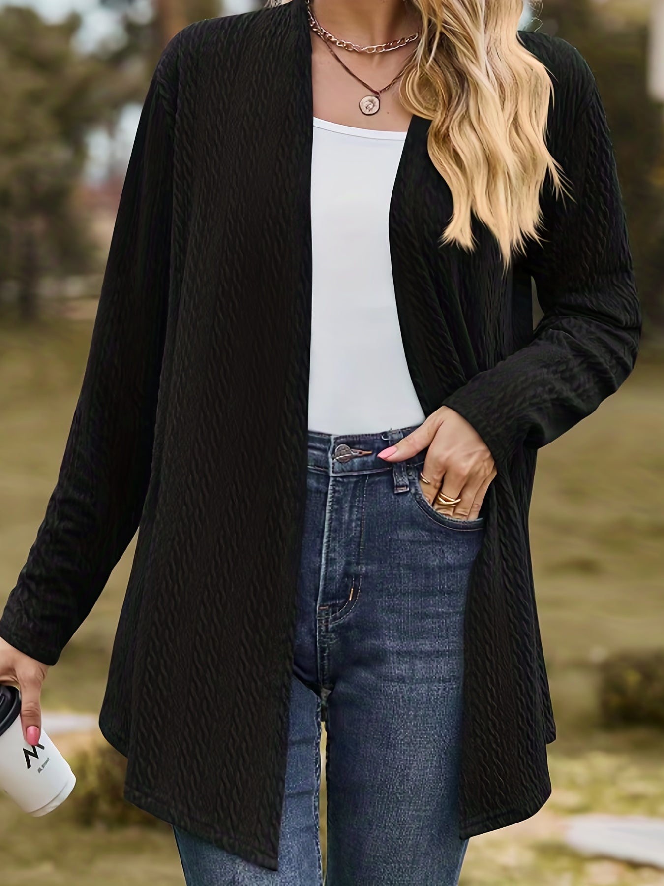 Jacquard Open Front Cardigan