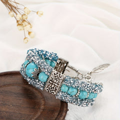 Vintage Faux Turquoise Beads Carved Bracelet Bangle Jewelry for Teen Girls