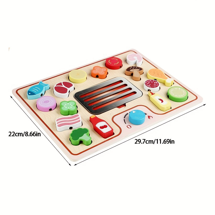 Wooden Pretend Play BBQ Set Cooking Simulation Toys Kitchen Interactive Toy