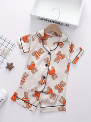 Toddler Girls Bear Graphic Pajamas Set Short Sleeve Top & Shorts Sleepwear