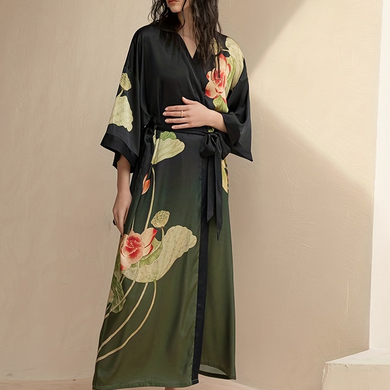 Nightgown Women's Plus Ombre & Floral Print Long Sleeve