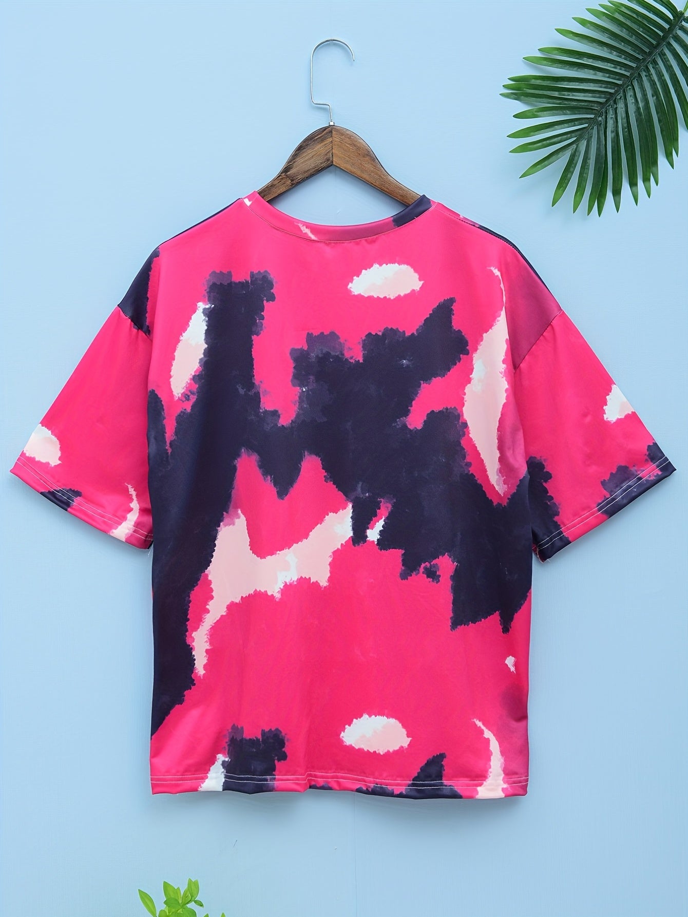 Pink Print Loose Short Sleeve T-Shirt for Sports Fitness Yoga Running