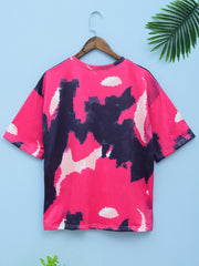 Pink Print Loose Short Sleeve T-Shirt for Sports Fitness Yoga Running