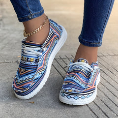 Women's Tribal Style Canvas Shoes Round Toe Lace Up Slip On Shoes