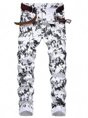 Men's Slim Fit Printed Jeans for All Seasons
