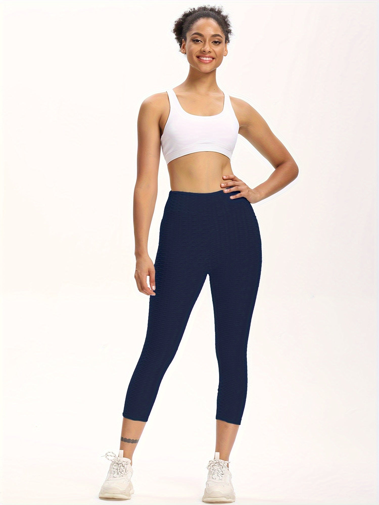 Honeycomb Butt Lifting Cropped Pants High Waist Yoga Workout Leggings