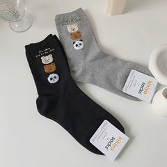 3 Pairs Cartoon Bear Print Socks All-match Sports Socks Women's Stockings