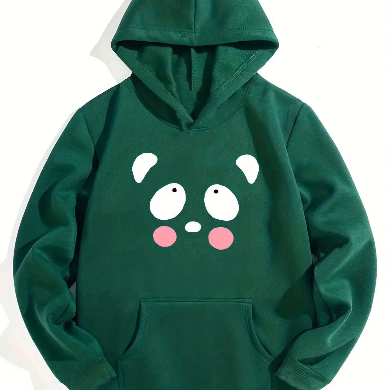 Girls Cartoon Face Print Hooded Sweatshirt Top