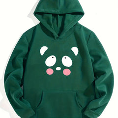Girls Cartoon Face Print Hooded Sweatshirt Top