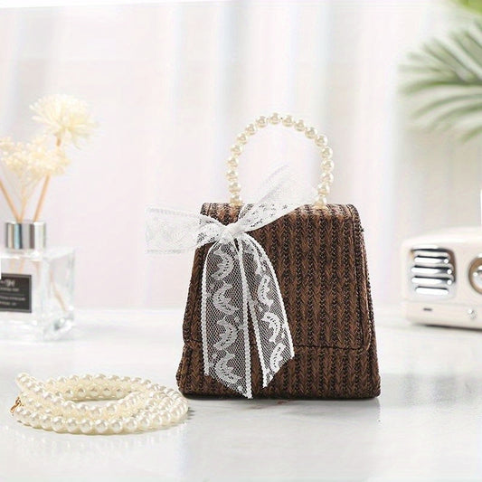Straw Crossbody Bag with Faux Pearl Handle for Women