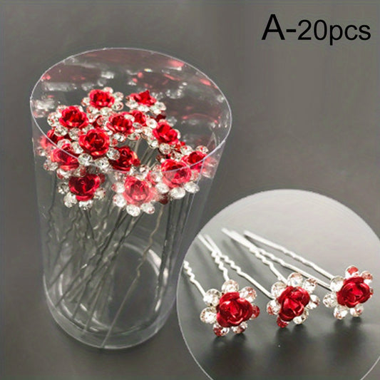 20pcs Crystal Flower Hairpins Wedding Hair Decor Clips