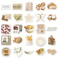 50pcs Oat Latte Instagrammable Foodie Stickers Self Adhesive Retro Art Decals