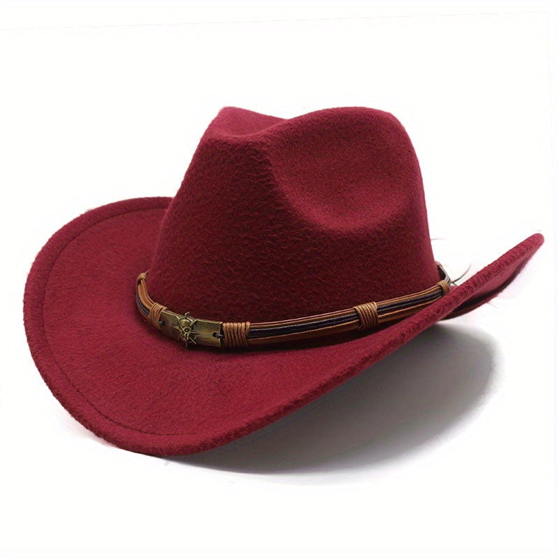 Men's Western Woolen Cowboy Hat Rolled Brim Knight Hat