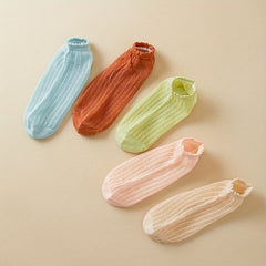 5 Pairs Striped Mesh Short Socks Comfort & Breathable Ankle Socks