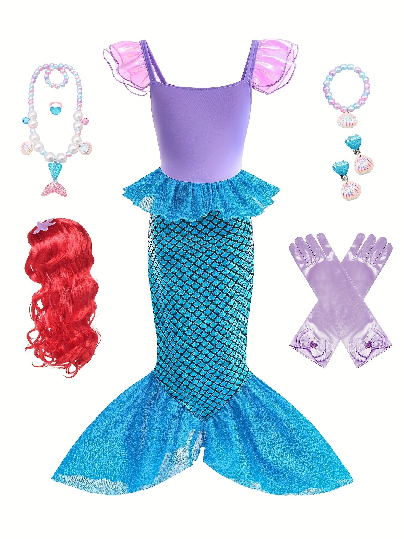 Mermaid Princess Dress with Accessories Fish Scale Print Camisole Dress