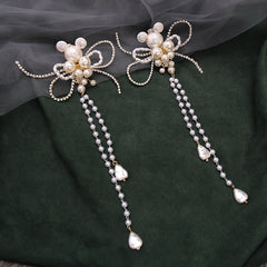 Faux Pearl Bear Clips Bridal Headpiece Tassel Hair Clips