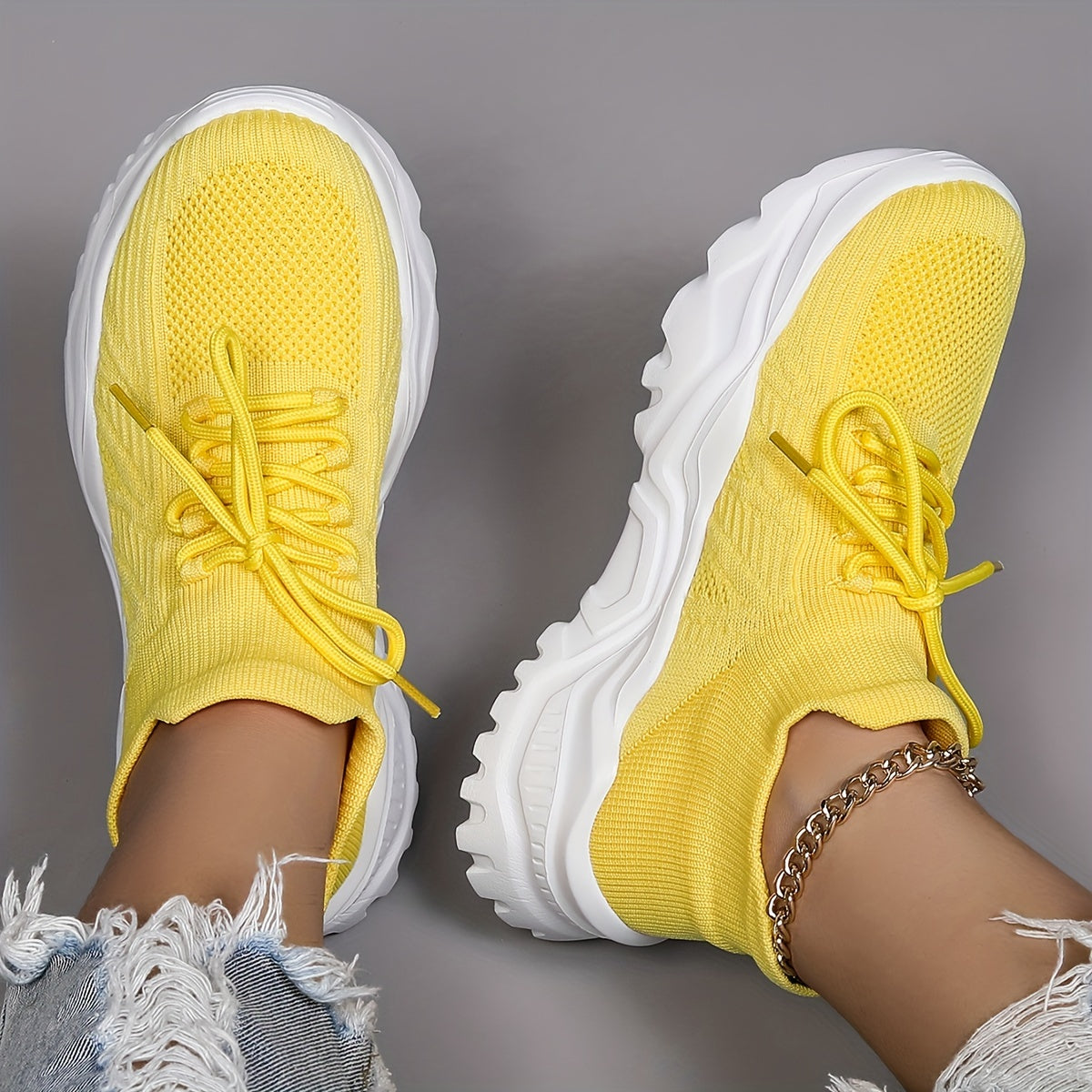 Soft Thick Bottom Mesh Breathable Woven Shoes Lightweight Sneakers