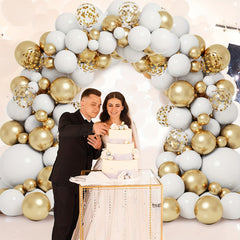 Platinum Balloon Garland Arch Kit With Golden Confetti Balloons