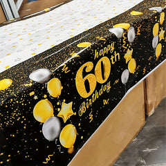 Golden Happy 60th Birthday Tablecloth Rectangular Party Table Cover
