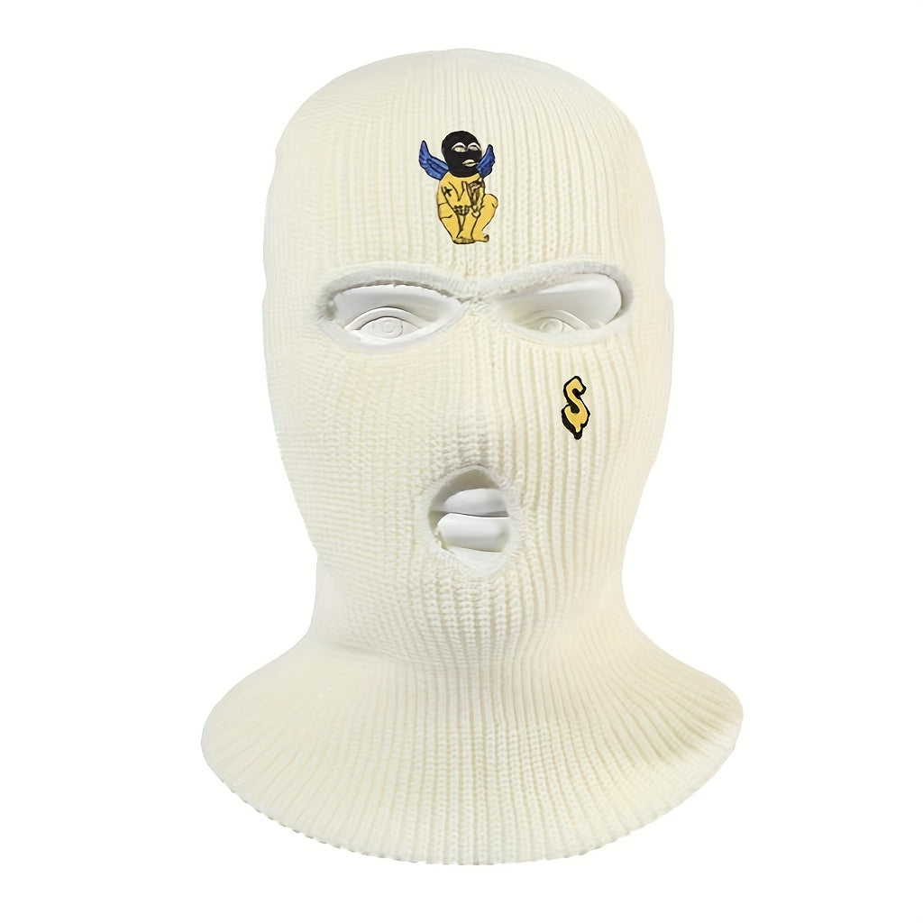Embroidered Knitted Balaclava Warm Hat