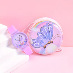 Girls' Butterfly Strap Watch Set with Coin Purse