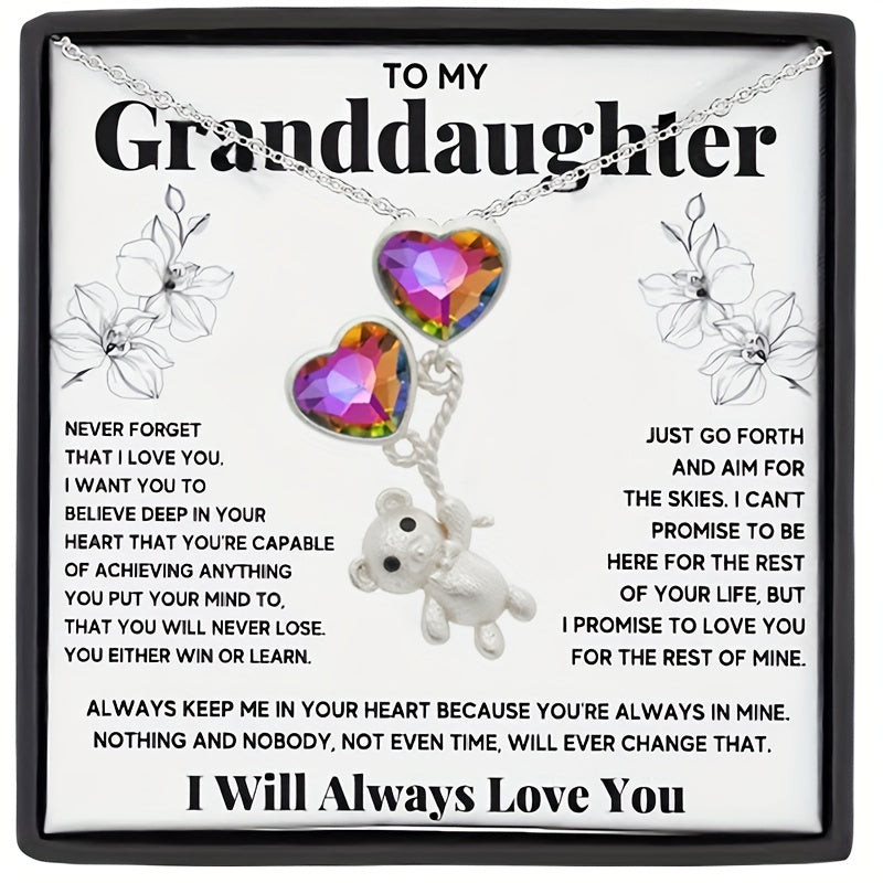 Granddaughter Message Necklace with Cartoon Bear Pendant & Card
