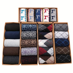 5 Pairs Winter Thickened Warm Business Socks in Gift Boxed Packaging