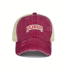 Ponytail Washed Embroidery Baseball Cap Distressed Mesh Trucker Hat
