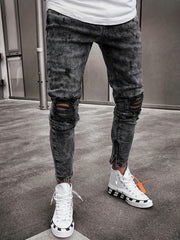 Mens Slim Fit Ripped Jeans, Distressed Stretch Denim Pants