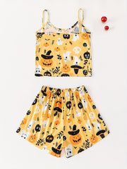 Skull Print Halloween Pajama Set Women's Sleepwear