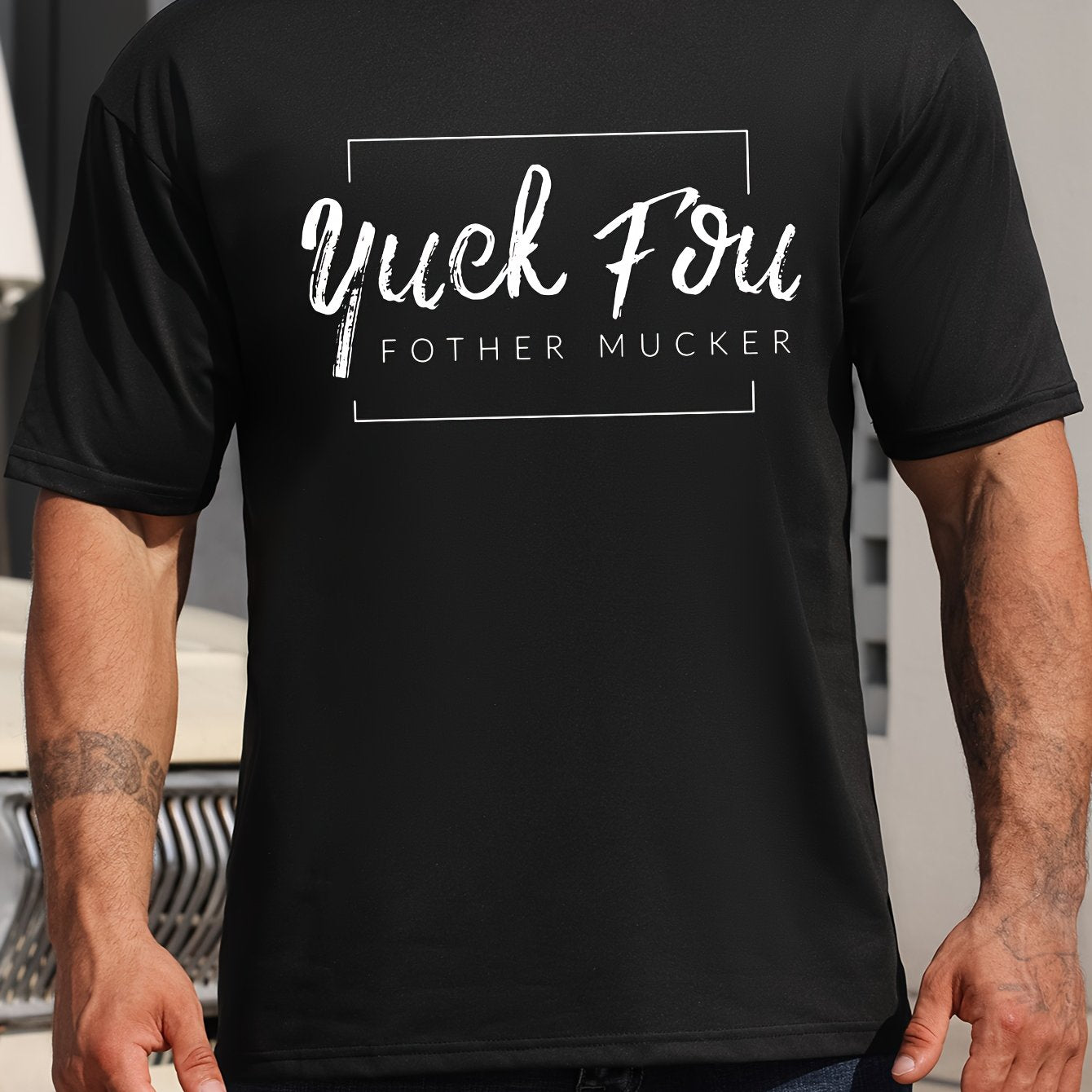 Men's Round Neck Print Tee Short Sleeve Comfy T Shirt
