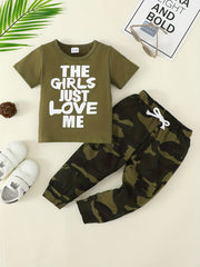 2pcs Baby Boys The Girls Just Love Me T shirt & Camouflage Pants Set