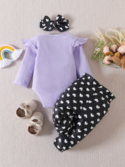 Baby Girls Heart Pattern Bodysuit Romper Outfit Set