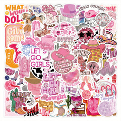55pcs Disco Cowgirl Sticker Pack - Cowboy & Western Themed Vinyl Decals