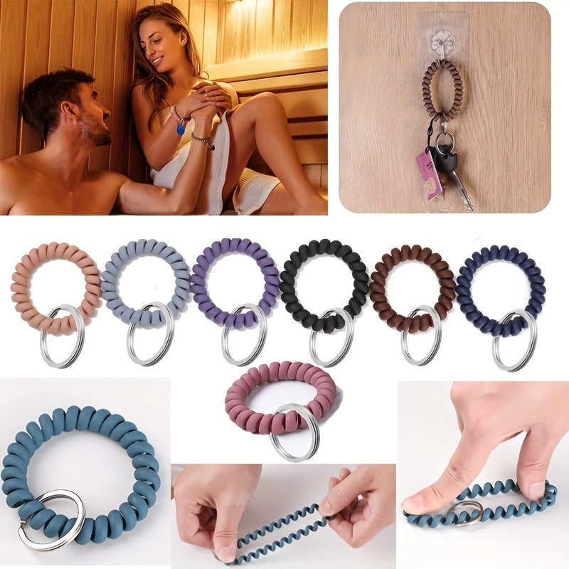 Stretchable Wristband Keychain Spiral Hair Tie Elastic Band Bracelet Key Holder