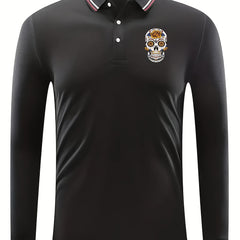Skull Pattern Men's Long Sleeve Polo Shirt
