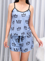 Crown Print Pajama Set Cami Top & Shorts Sleepwear Women