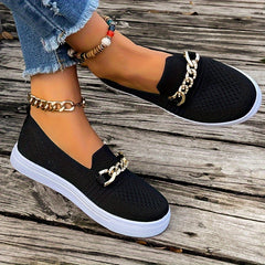 Women's Chain Decor Walking Shoes Round Toe Comfy Sports Sneakers