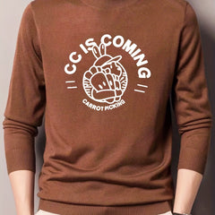Cartoon Rabbit Print Knit Sweater Men's Crew Neck Pullover