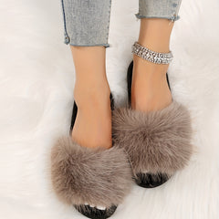 Women's Fluffy Indoor Slippers Open Toe Fuzzy Warm Shoes