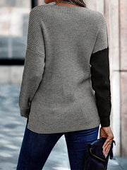 Colorblock Lace V Neck Sweater