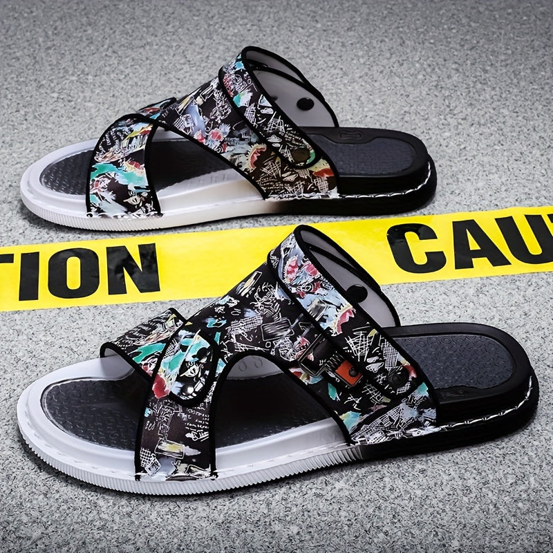 Men's Graphic Print Non Slip Sandals Quick Drying Comfy Slides