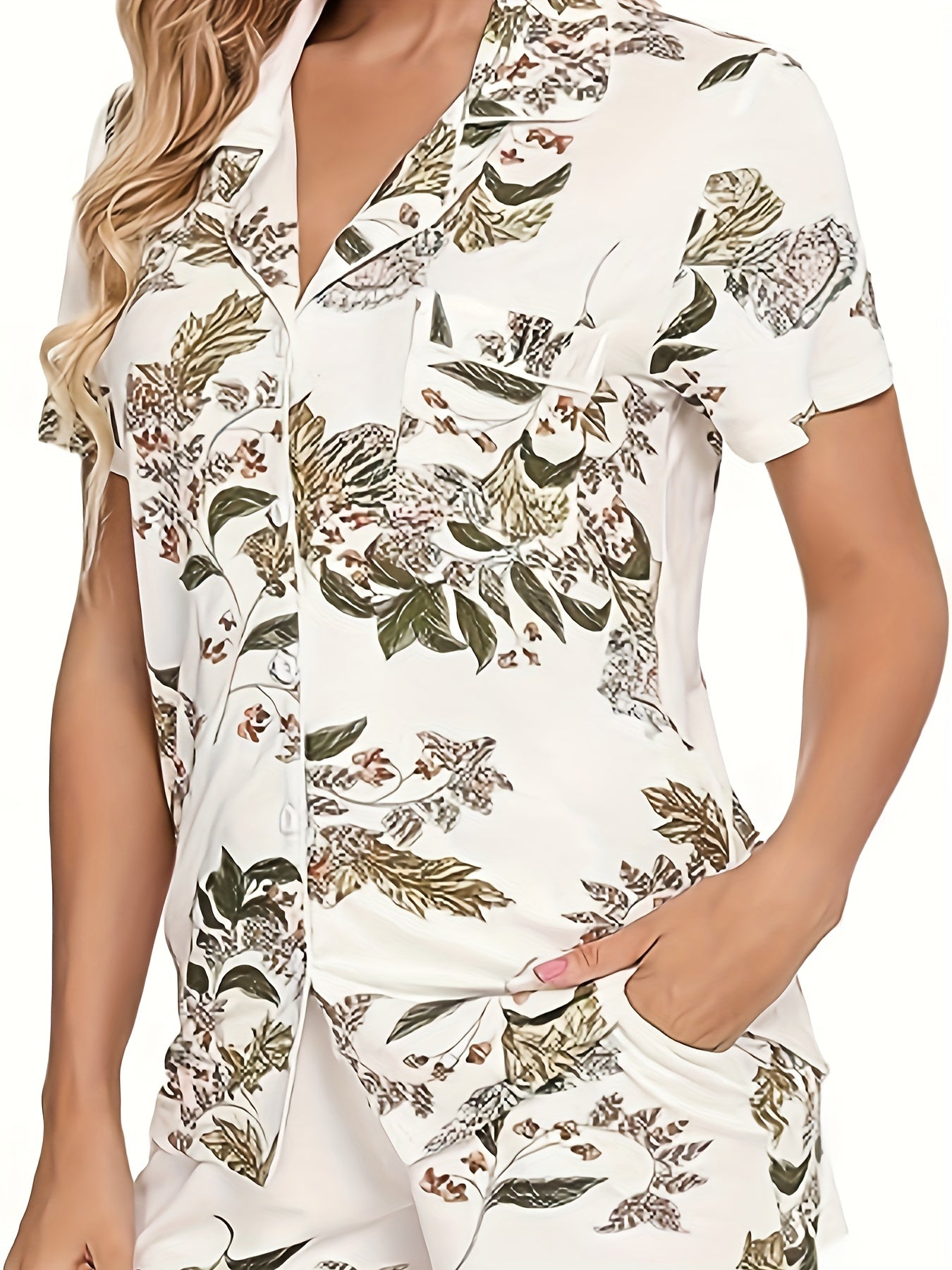 Women's Plus Floral Pajama Set Short Sleeve & Shorts Two Piece