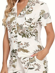Women's Plus Floral Pajama Set Short Sleeve & Shorts Two Piece
