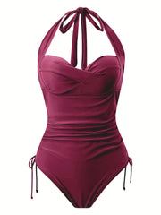Casual Swimsuit Women's Plus Wrap Ruched Backless One Piece Swimsuit