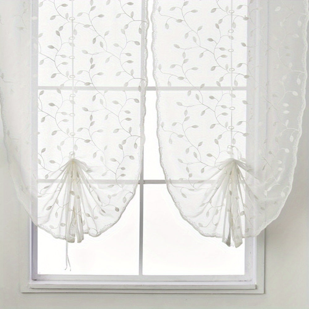 2pcs Embroidery Tulle Sheer Curtain Short Windows Kitchen Valances