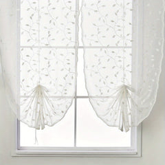 2pcs Embroidery Tulle Sheer Curtain Short Windows Kitchen Valances
