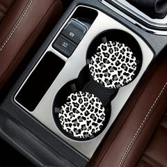 2pcs Rubber Coaster Car Coasters Leopard Print Absorbent Drink Cup Holder