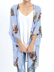Floral Print Chiffon Blouse Long Sleeve Rash Guard V Neck